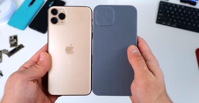 Текущий iPhone 11 Pro Max (слева) рядом с 3D-печатным макетом версии 2020 года