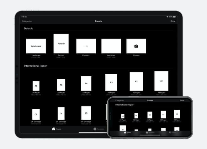 Pixelmator 2.5 для iOS поставляется с рядом часто используемых размеров изображений, или вы можете использовать функцию Custom, чтобы установить свою собственную.