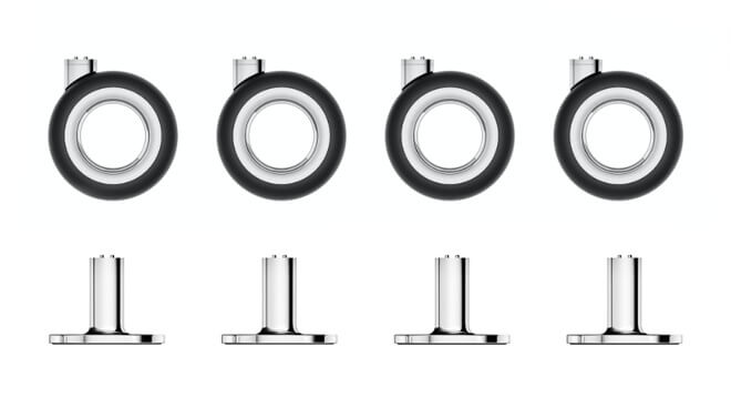 Новый комплект колес Mac Pro (вверху) и комплект ножек (внизу)