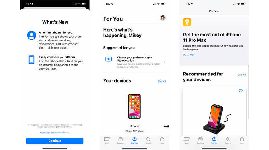 Apple обновляет приложение Apple Store новой вкладкой «Для тебя», сравнение iPhone