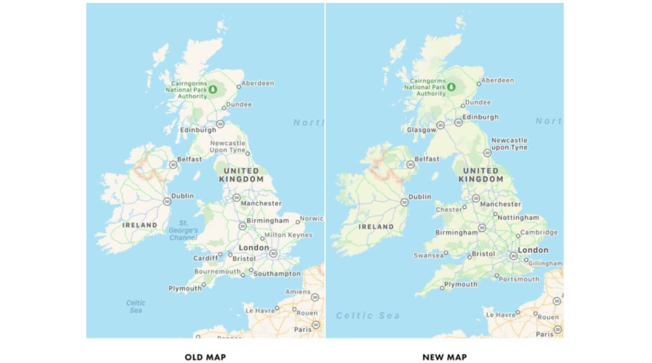 Apple Maps пробует обновленные карты для Великобритании и Ирландии
