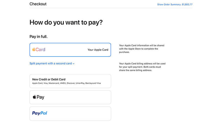 Интернет-магазин Apple Store добавляет специальный вариант оплаты Apple Card
