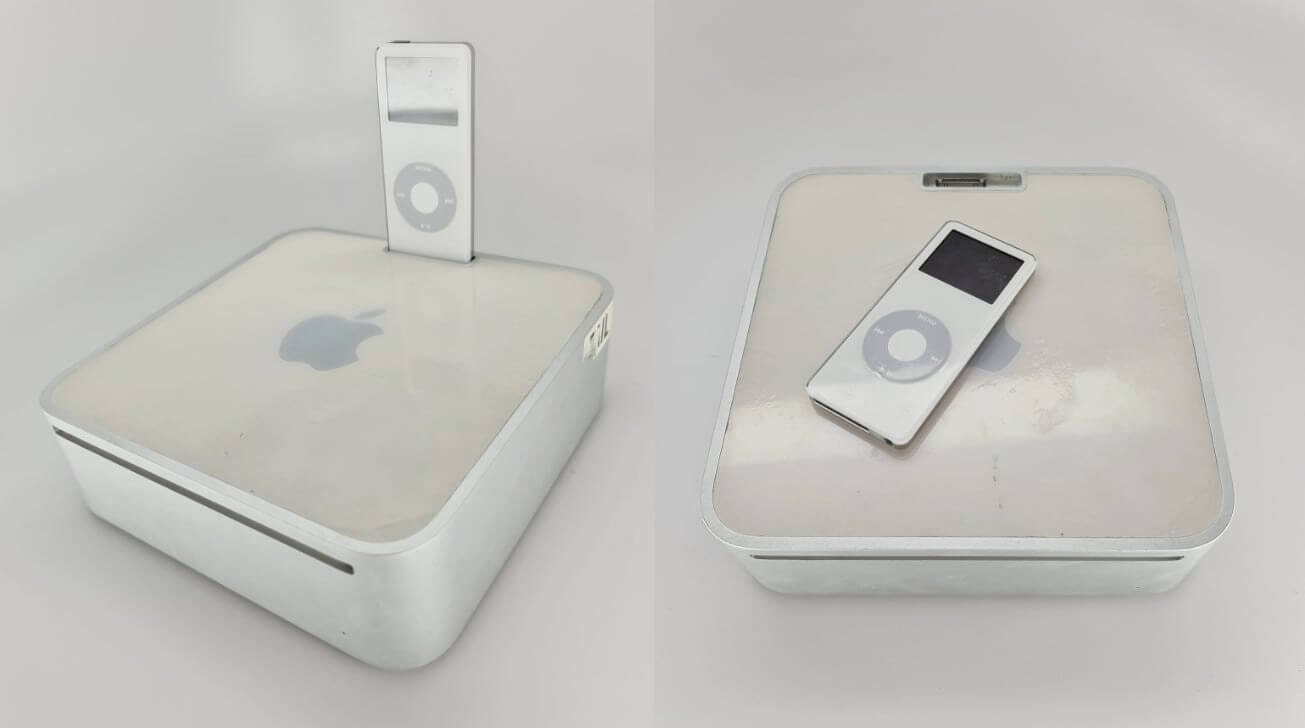 Невыпущенный прототип Mac mini с док-станцией для iPod nano: поверхности на фотографиях