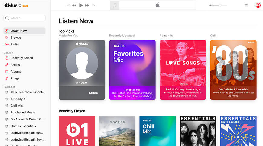 В перезапуске бета-версии веб-плеера Apple Music появилась новая вкладка «Слушать»