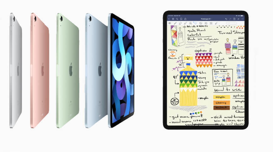 Для сравнения: iPad Air 2020 года от Apple и 11-дюймовый iPad Pro 2020 года