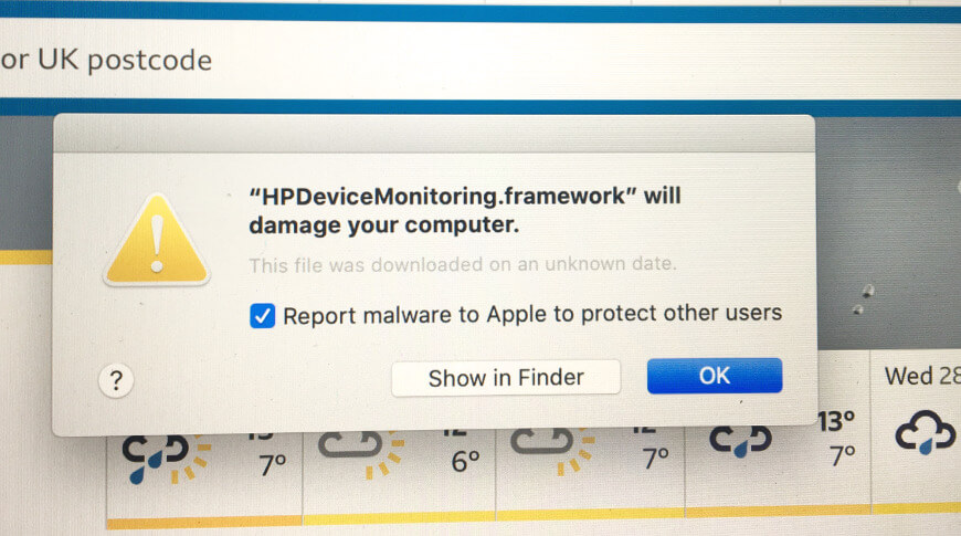 Некоторых пользователей Mac предупреждают, что приложение Amazon Music и драйверы HP являются вредоносным ПО