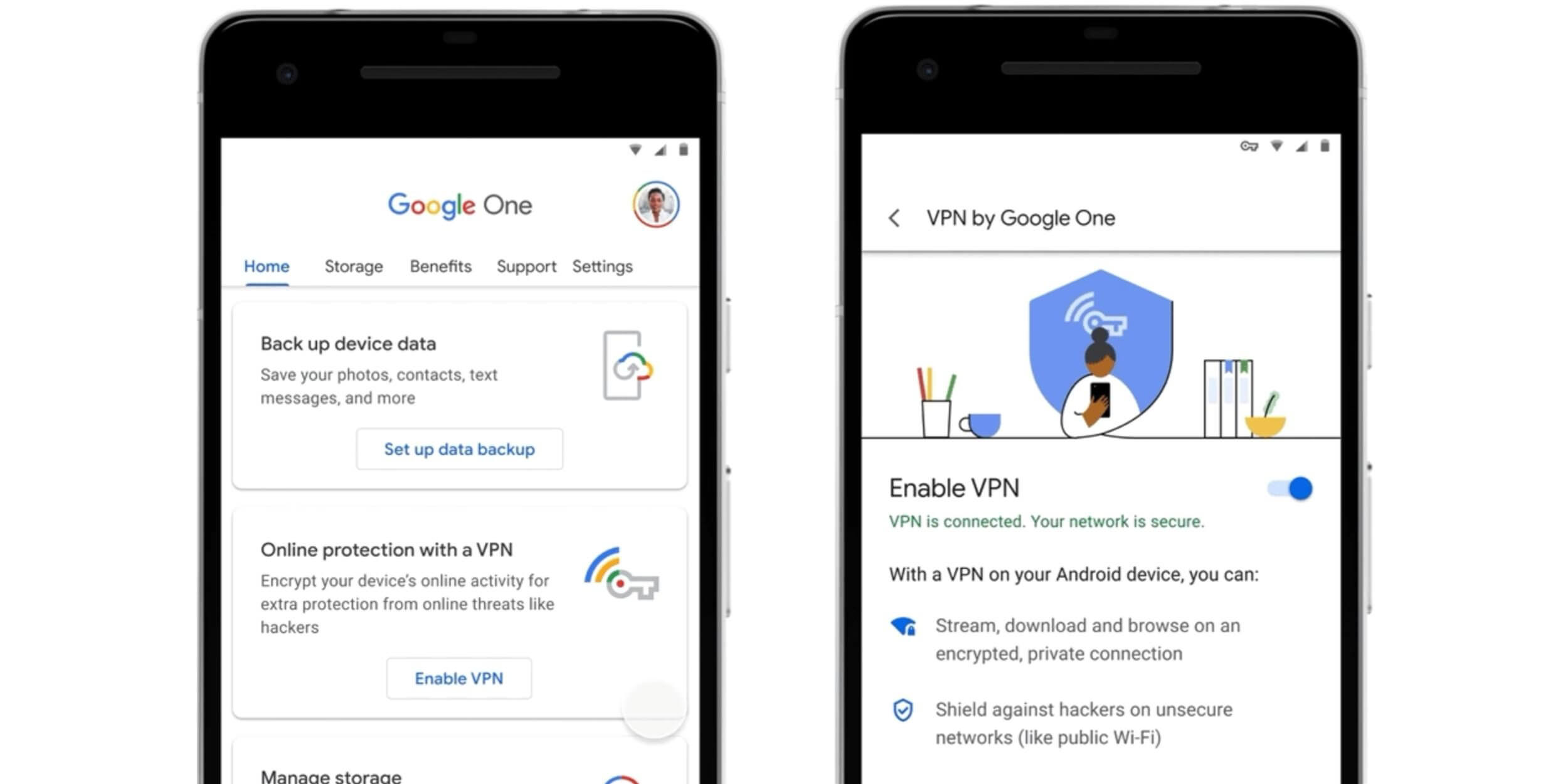 Планы Google One на 2 ТБ и выше с добавлением Android VPN