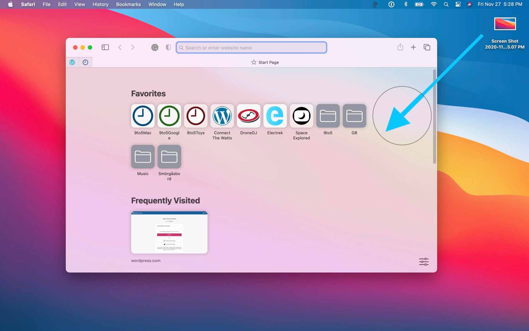 Установите пользовательский фон Safari в macOS Big Sur