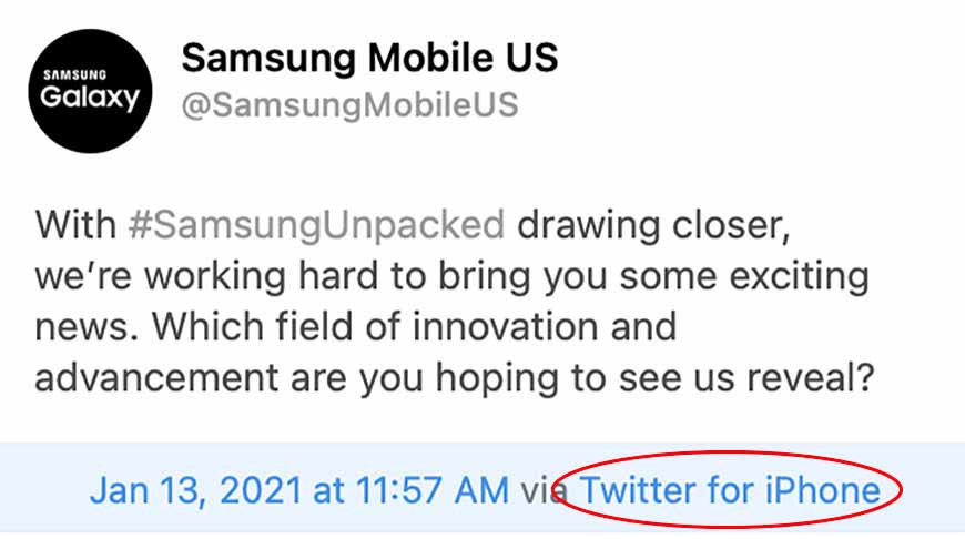 Samsung непреднамеренно использует iPhone, чтобы написать в Твиттере промо-версию Galaxy Unpacked