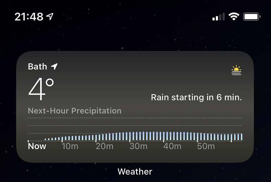 Apple сообщает о погодных условиях в ближайшие час в Великобритании и Ирландии