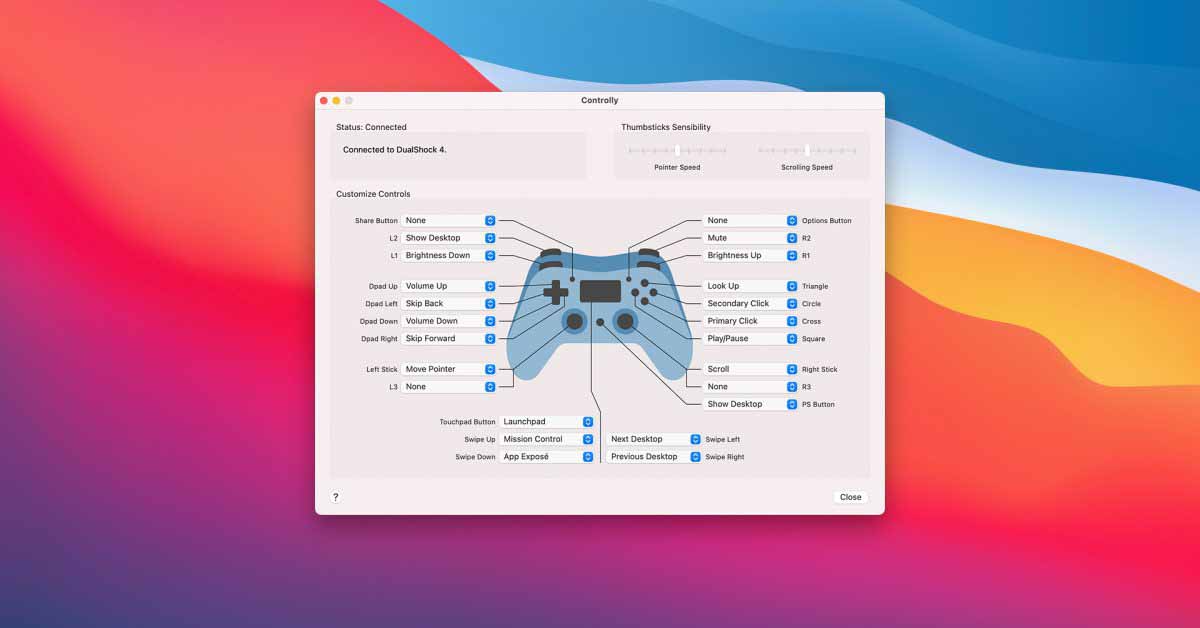 Приложение Controlly позволяет использовать контроллеры Playstation и Xbox в качестве пультов дистанционного управления для Mac.