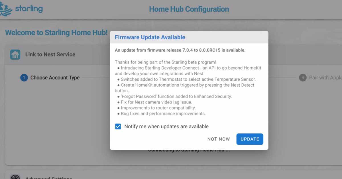 В прошивку Starling Home Hub 8.0 добавлен Developer Connect API, позволяющий выводить продукты Nest за пределы HomeKit