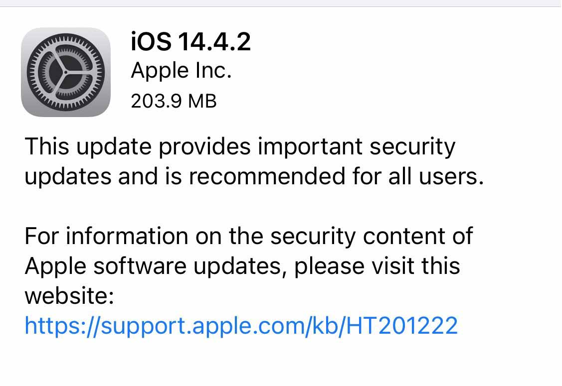 Apple выпускает iOS 14.4.2 и iOS 12.5.2, чтобы исправить критическую уязвимость системы безопасности