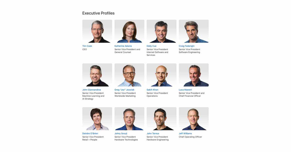 На веб-странице руководства Apple обновлен Джон Тернус в качестве старшего вице-президента по разработке оборудования