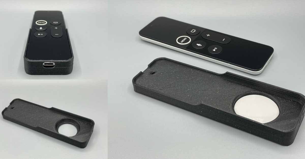 Этот напечатанный на 3D-принтере чехол для пульта Apple TV Remote имеет специальный слот для крепления AirTag.