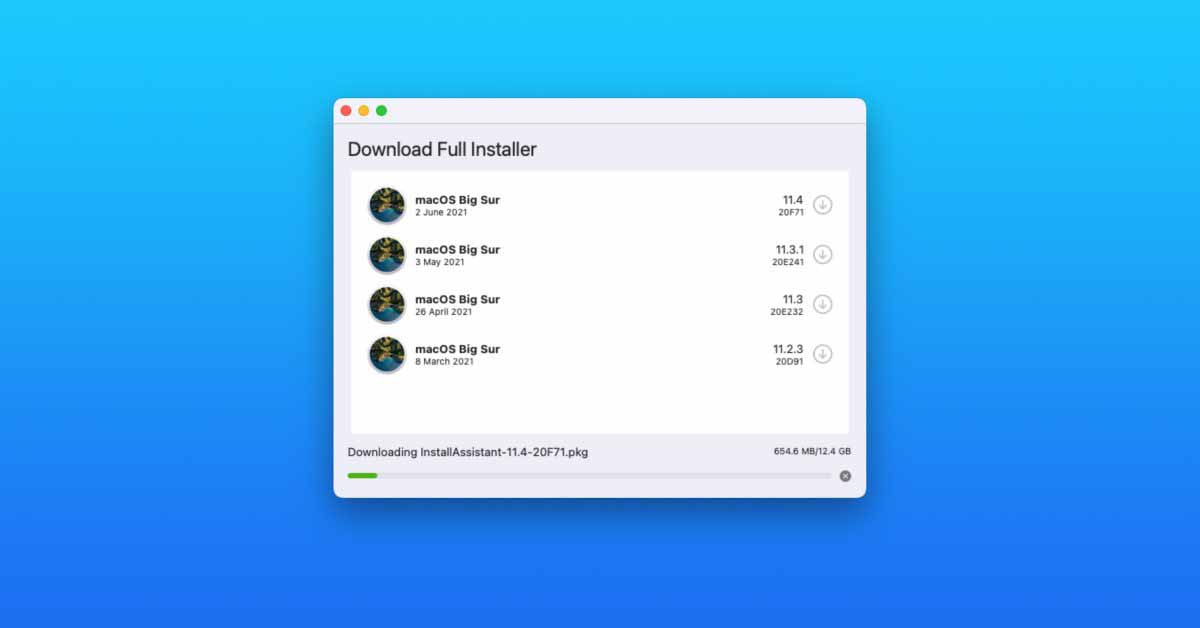 Это приложение позволяет загружать полные пакеты установщика MacOS Big Sur одним щелчком мыши.