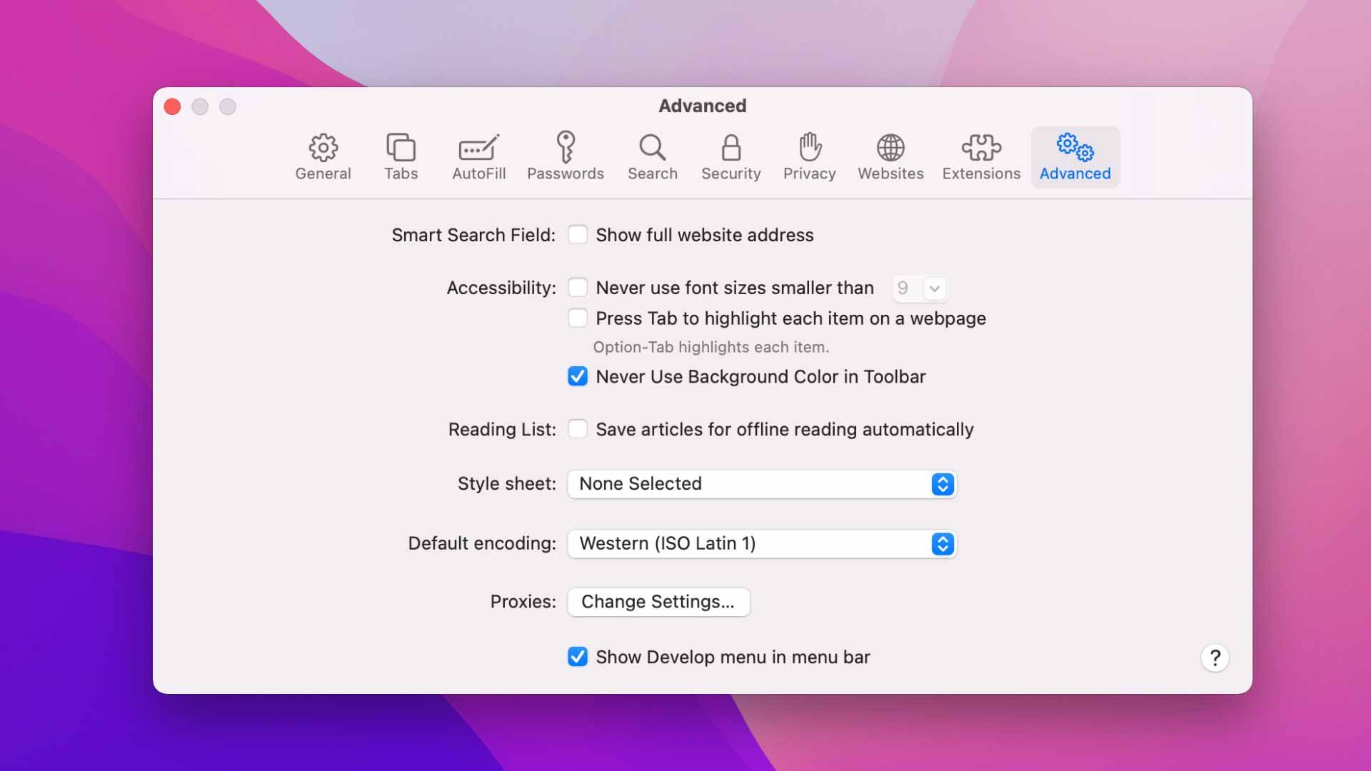 Как отключить цветную панель инструментов Safari в macOS Monterey