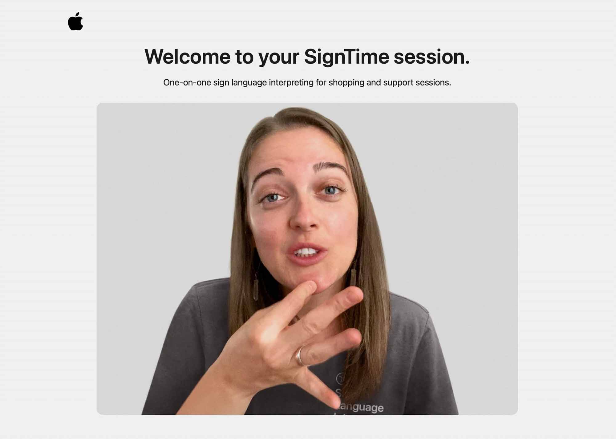 Снимок экрана интерфейса SignTime на веб-сайте Apple.