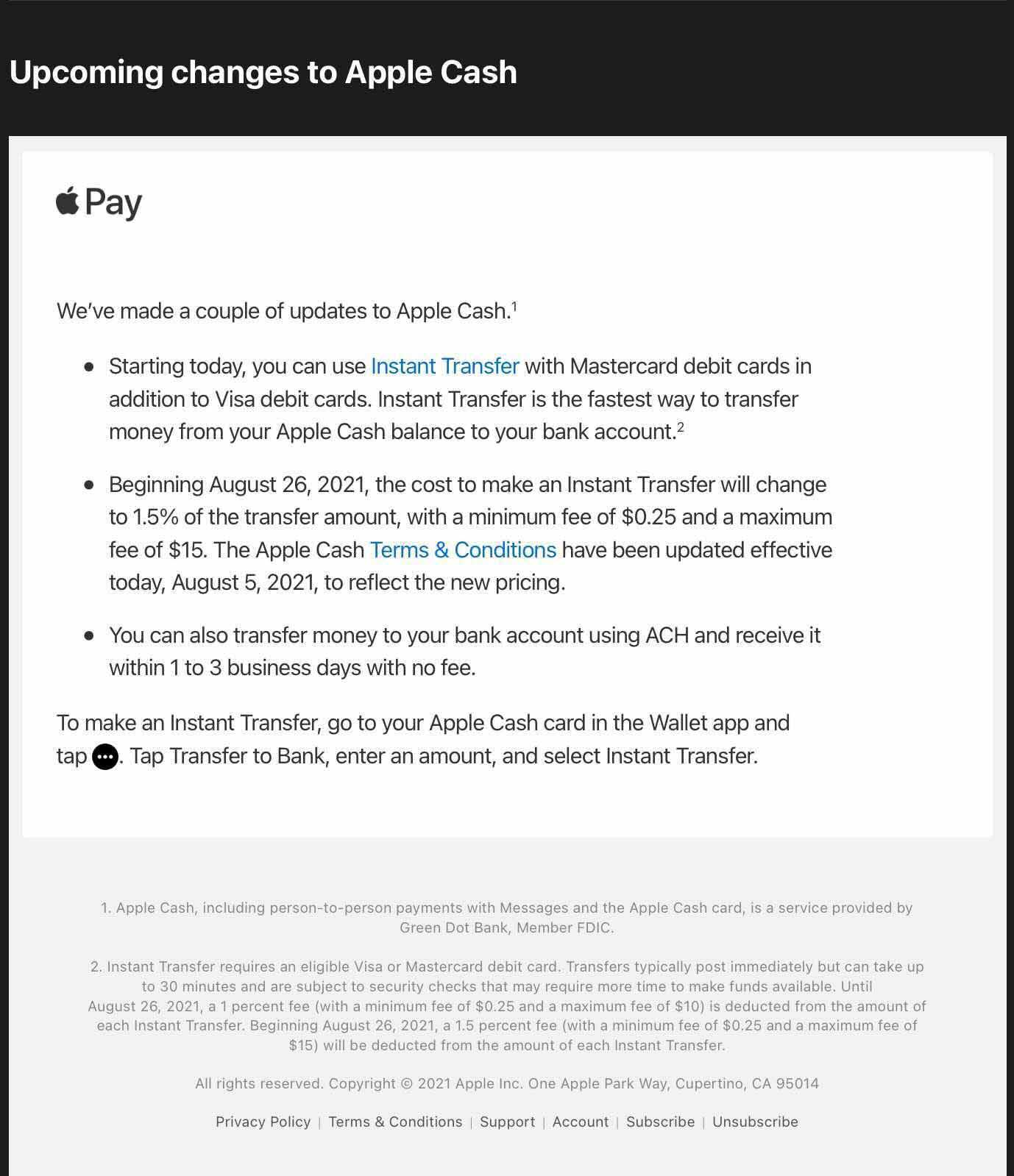 Apple Cash получает мгновенный перевод с дебетовых карт Mastercard и др.
