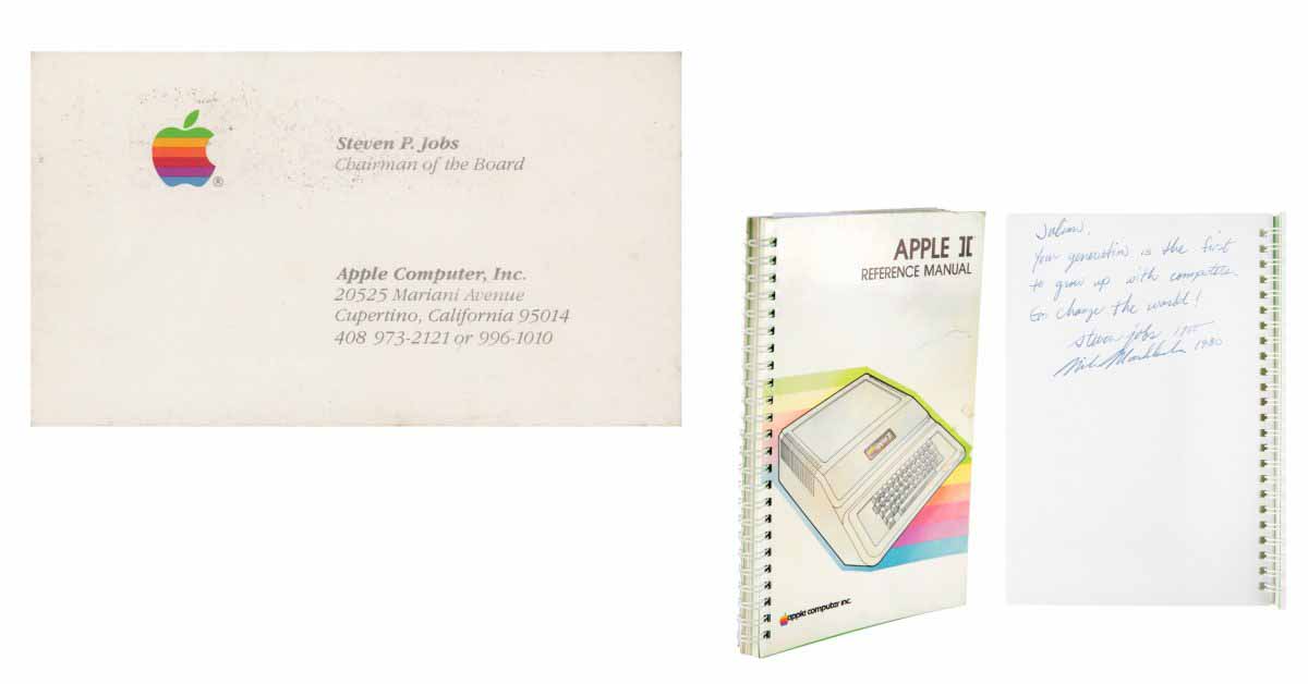 Подписанное Стивом Джобсом руководство по Apple II продано на аукционе за 787 тысяч долларов, визитная карточка продается за 13 тысяч долларов