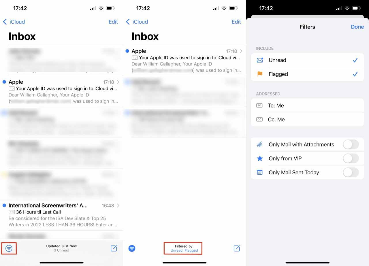 Это не так мощно, как использование правил iCloud Mail, но в iOS Mail есть недооцененная опция фильтра.