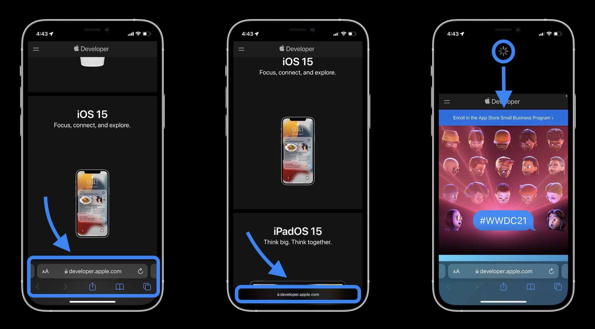 Как Safari в iOS 15 работает с макетом и навигацией - коснитесь панели поиска или проведите пальцем вверх по панели вкладок, затем коснитесь значка +, чтобы открыть новый