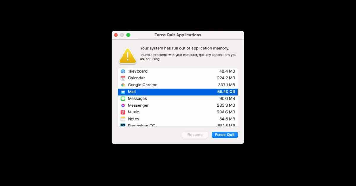 В вашей системе не хватает памяти для приложений — ошибка на Mac
