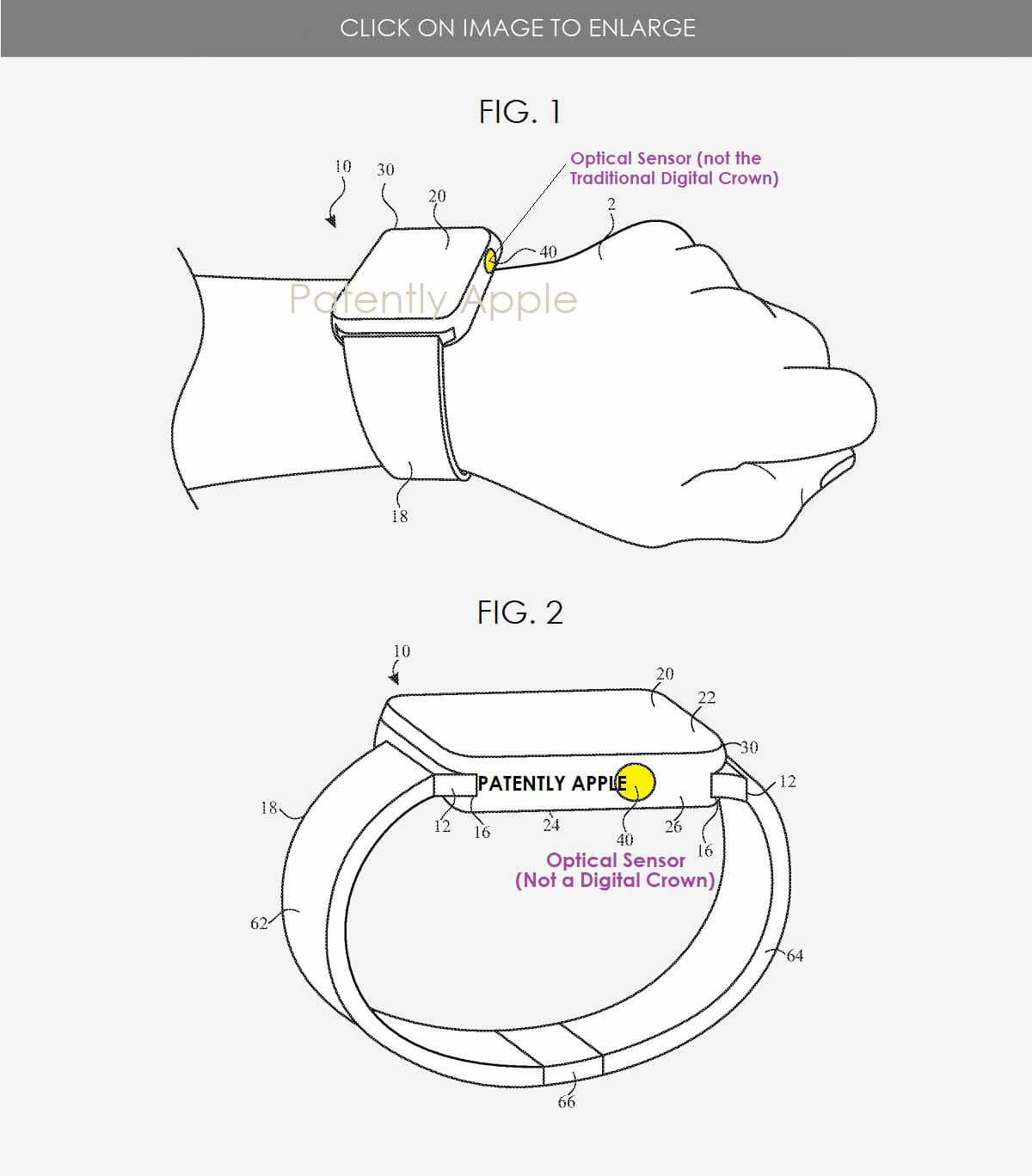 Патент показывает, что цифровую корону Apple Watch можно заменить оптическими датчиками.