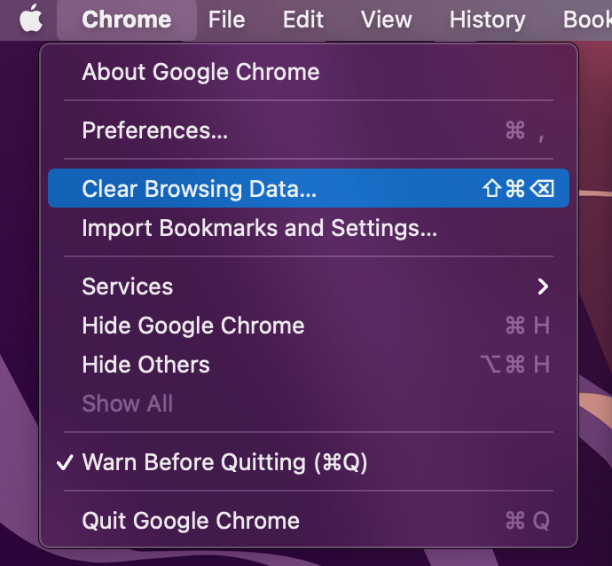 очистить кеш в Mac Chrome