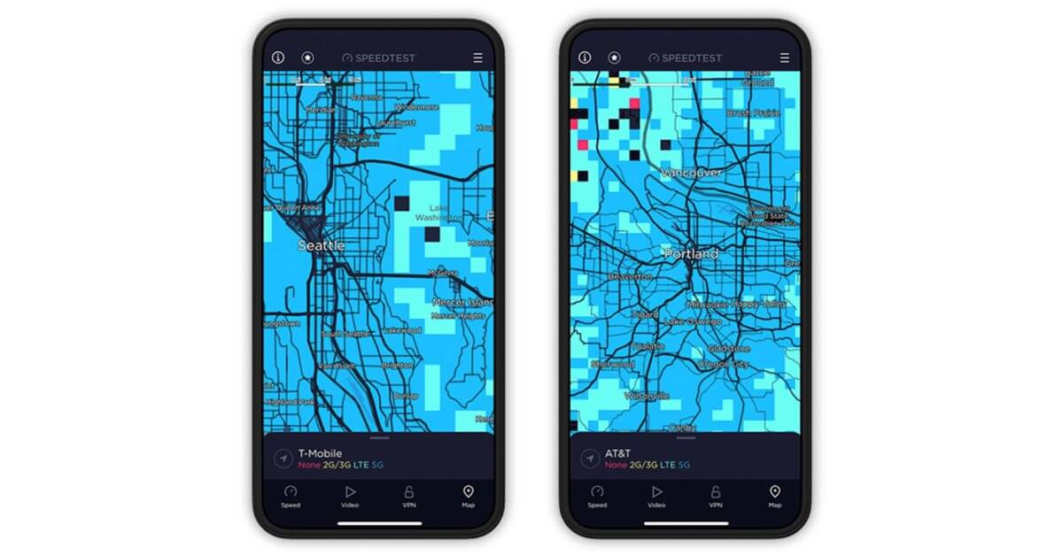 Карты Ookla Speedtest доступны для iOS;  лучше измерять задержку