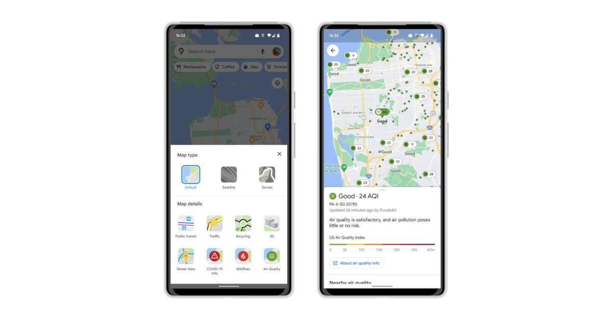 Карты Google для Android и iOS теперь показывают качество воздуха (AQI)