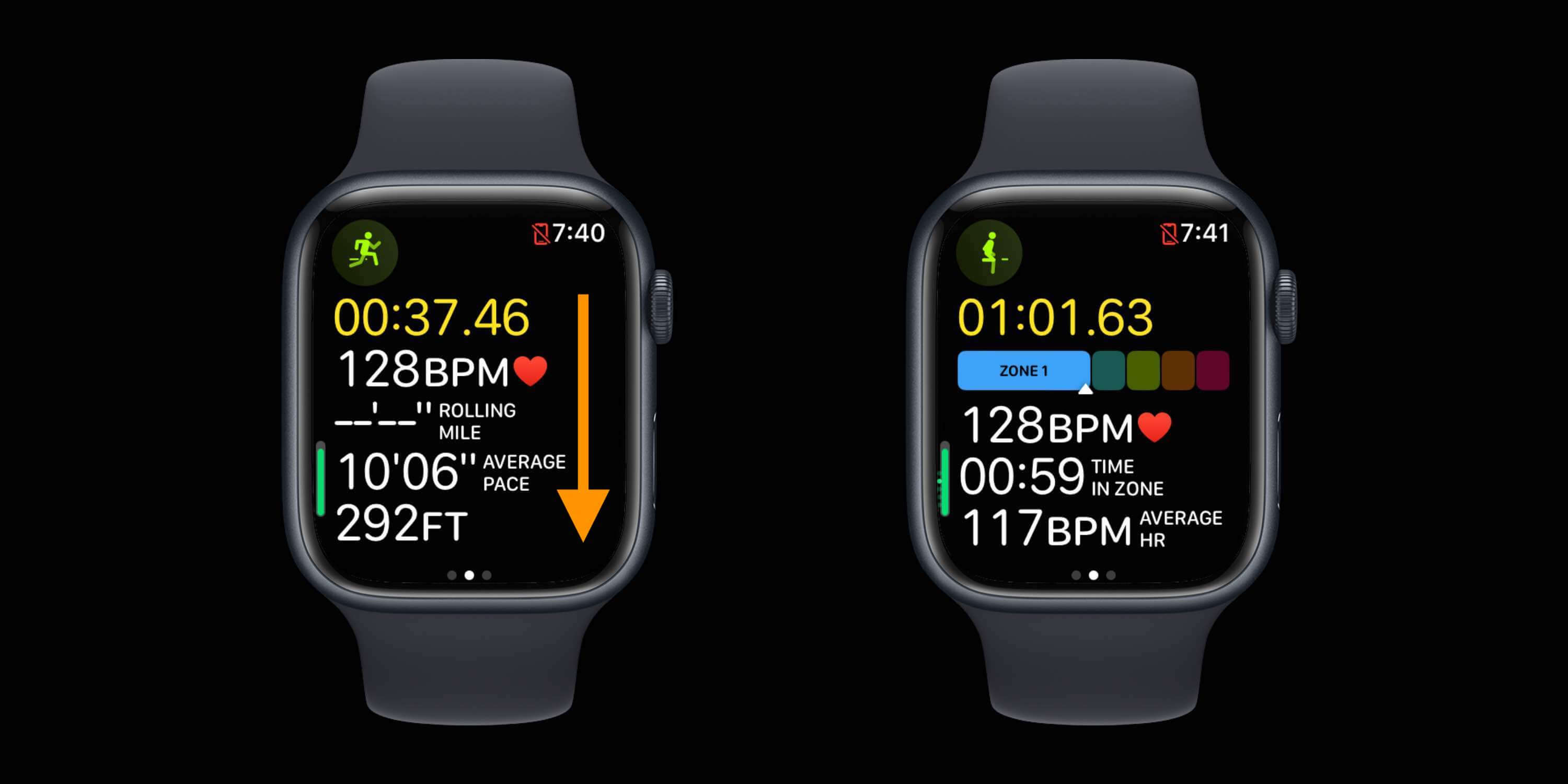Показатели бега Apple Watch, зоны сердечного ритма