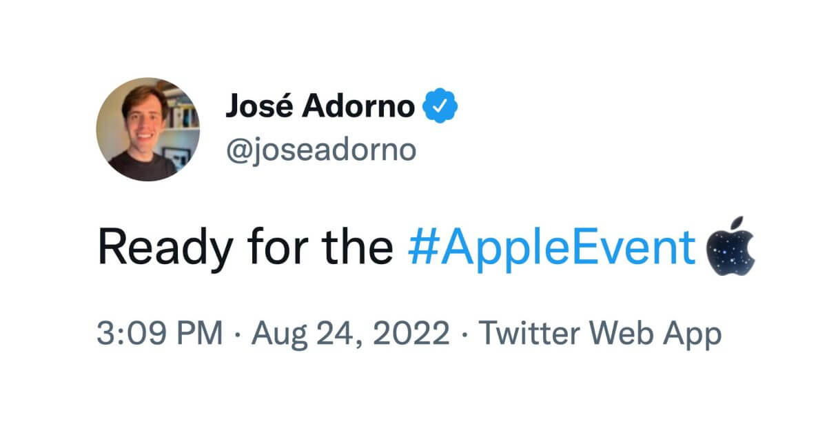 7 сентября iPhone 14 Хэшфлаг #AppleEvent теперь доступен в Твиттере