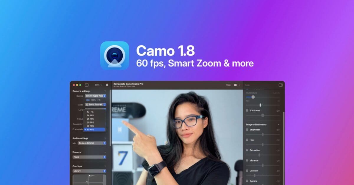 Camo бросает вызов камере Apple Continuity Camera с переменной частотой кадров, интеллектуальным зумом и стабилизацией видео.