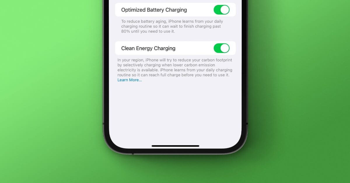 iOS 16.1 добавляет функцию зарядки чистой энергии