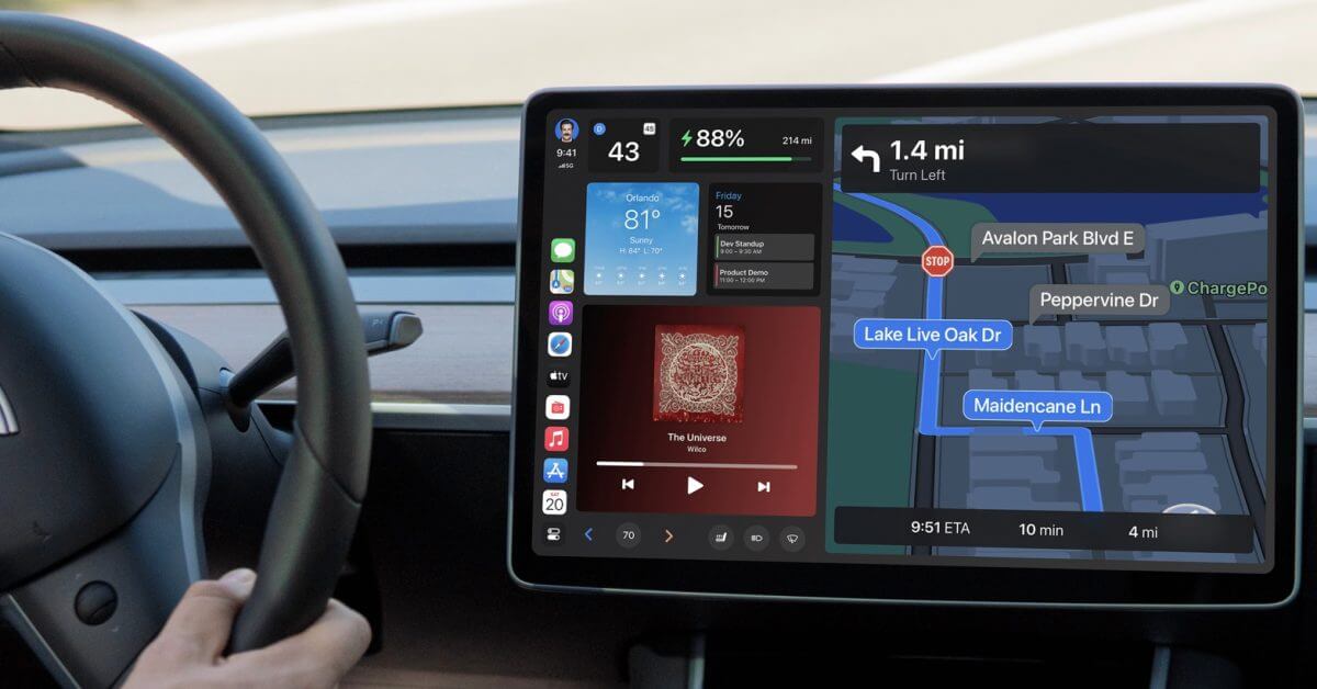 Концепция Tesla CarPlay, вдохновленная новым дизайном Apple