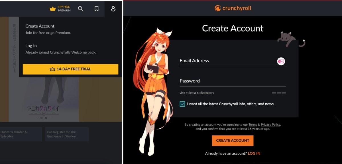 Легко зарегистрировать учетную запись Crunchyroll
