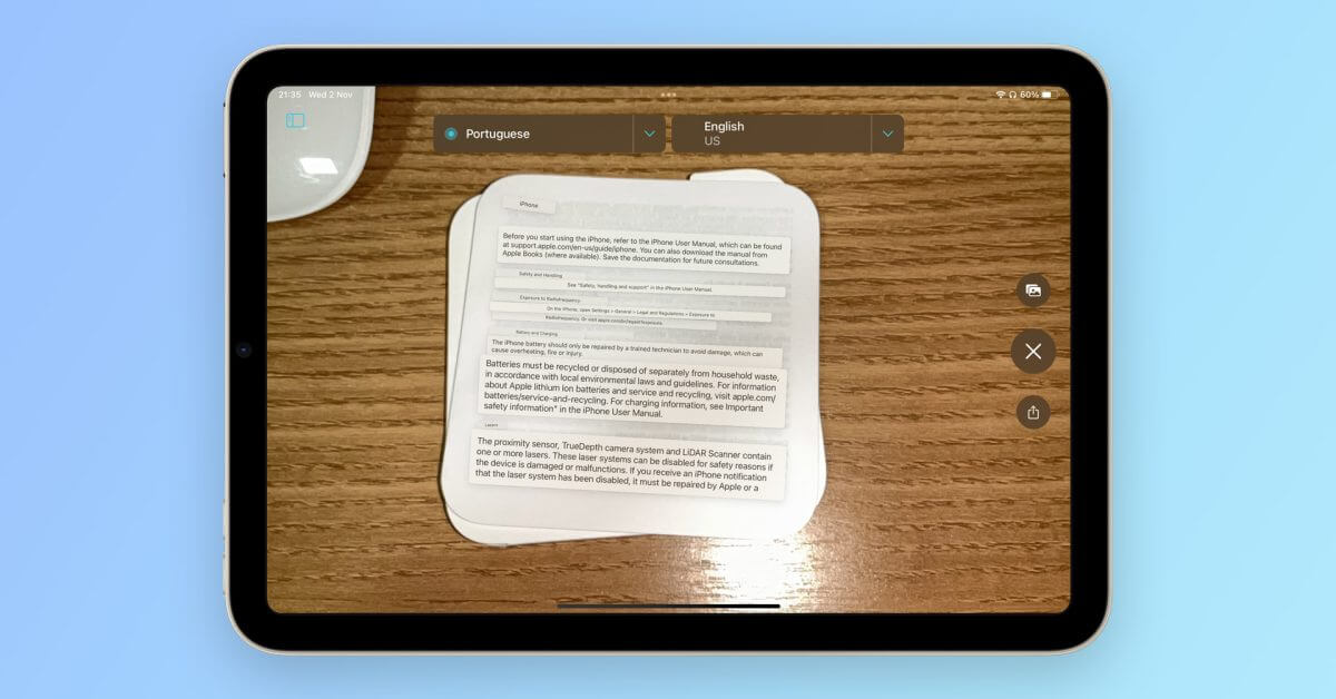 Как перевести текст с помощью камеры на iPad