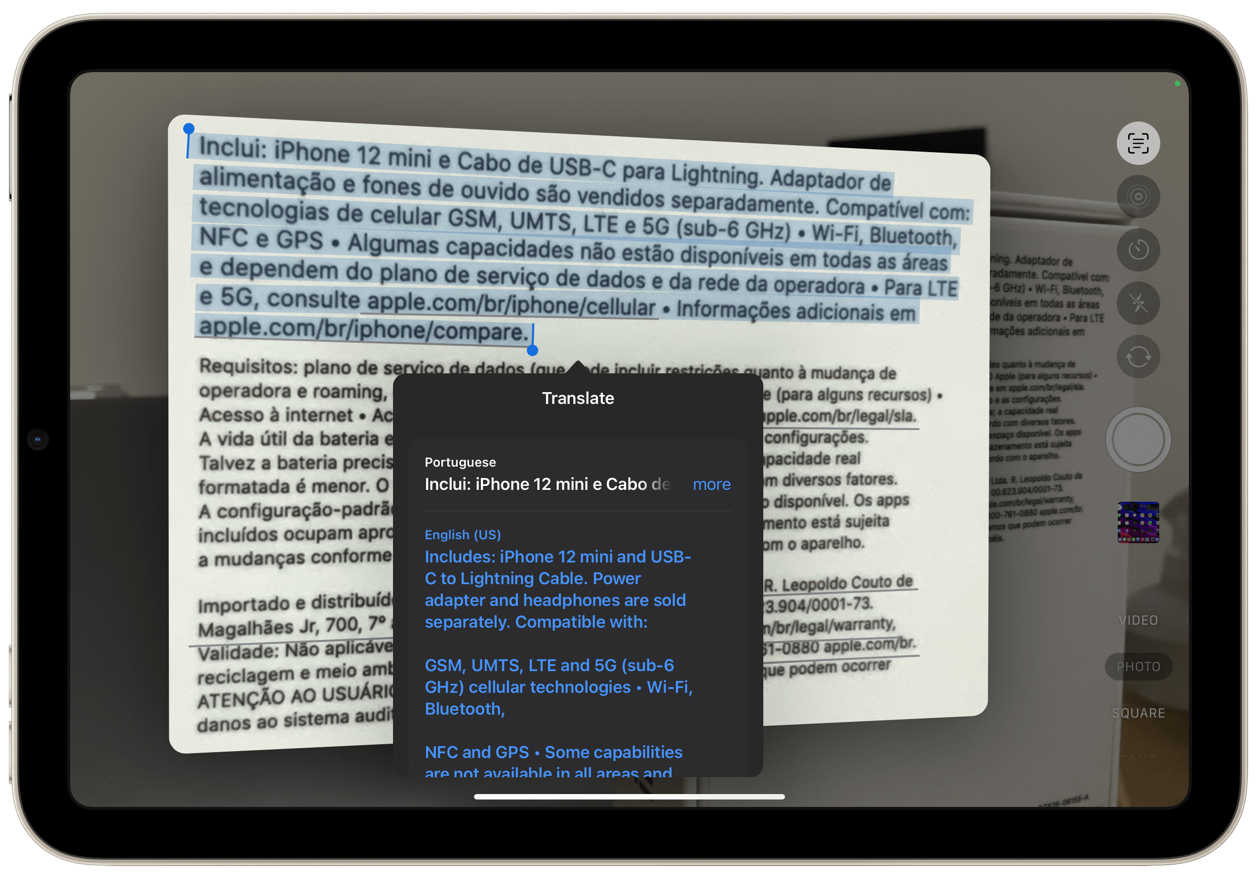 Как перевести текст с помощью камеры на iPad с iPadOS 16