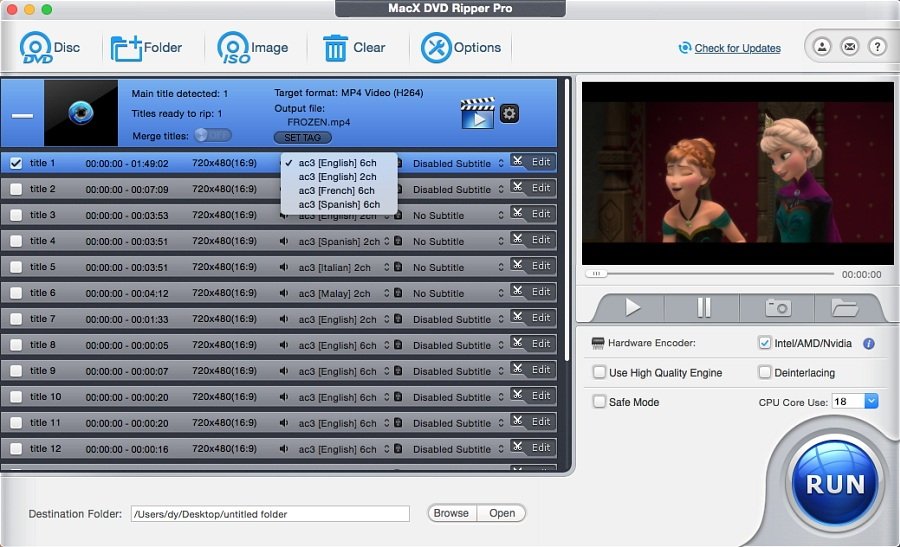 MacX DVD Ripper Pro можно использовать для преобразования дисковых фильмов и телешоу в цифровые версии. 