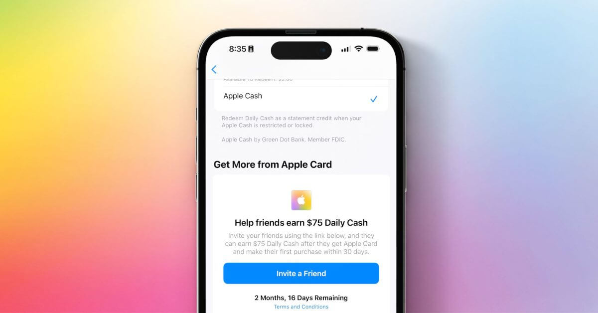 Apple Card возвращает ежедневный денежный бонус в размере 75 долларов США для новых рефералов до февраля