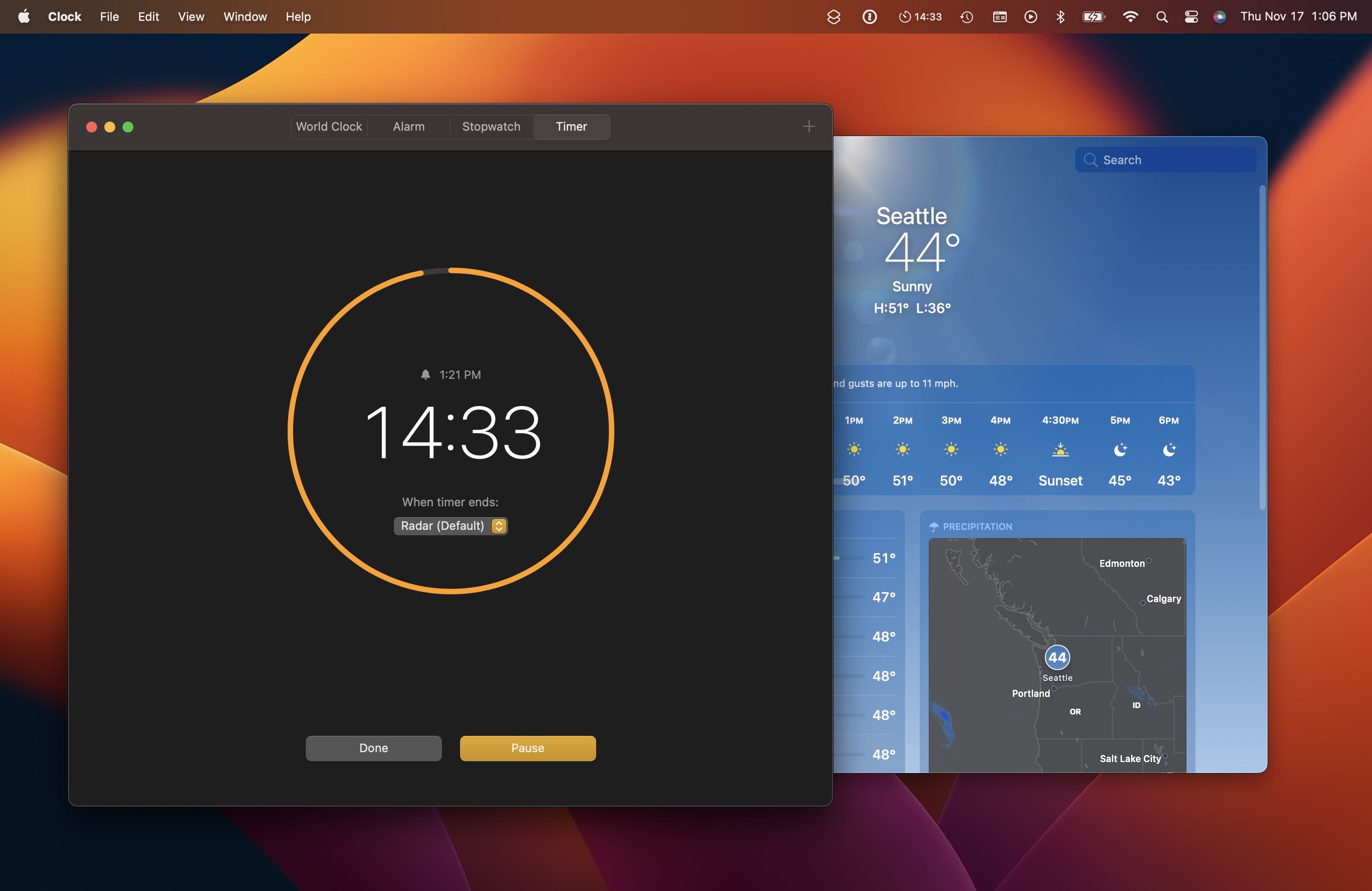 Приложения «Часы» и «Погода» в функциях macOS Ventura