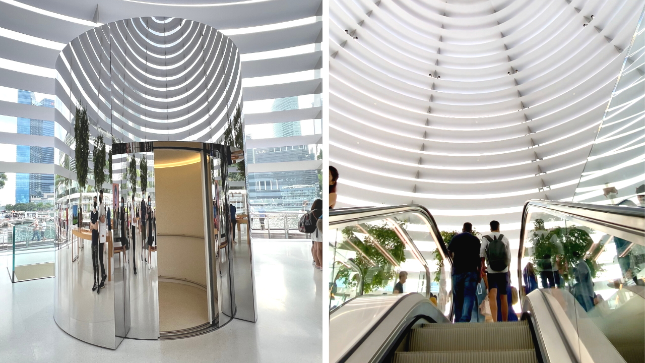 Вход в Apple Marina Bay Sands с лифта или эскалатора с уровня B2.