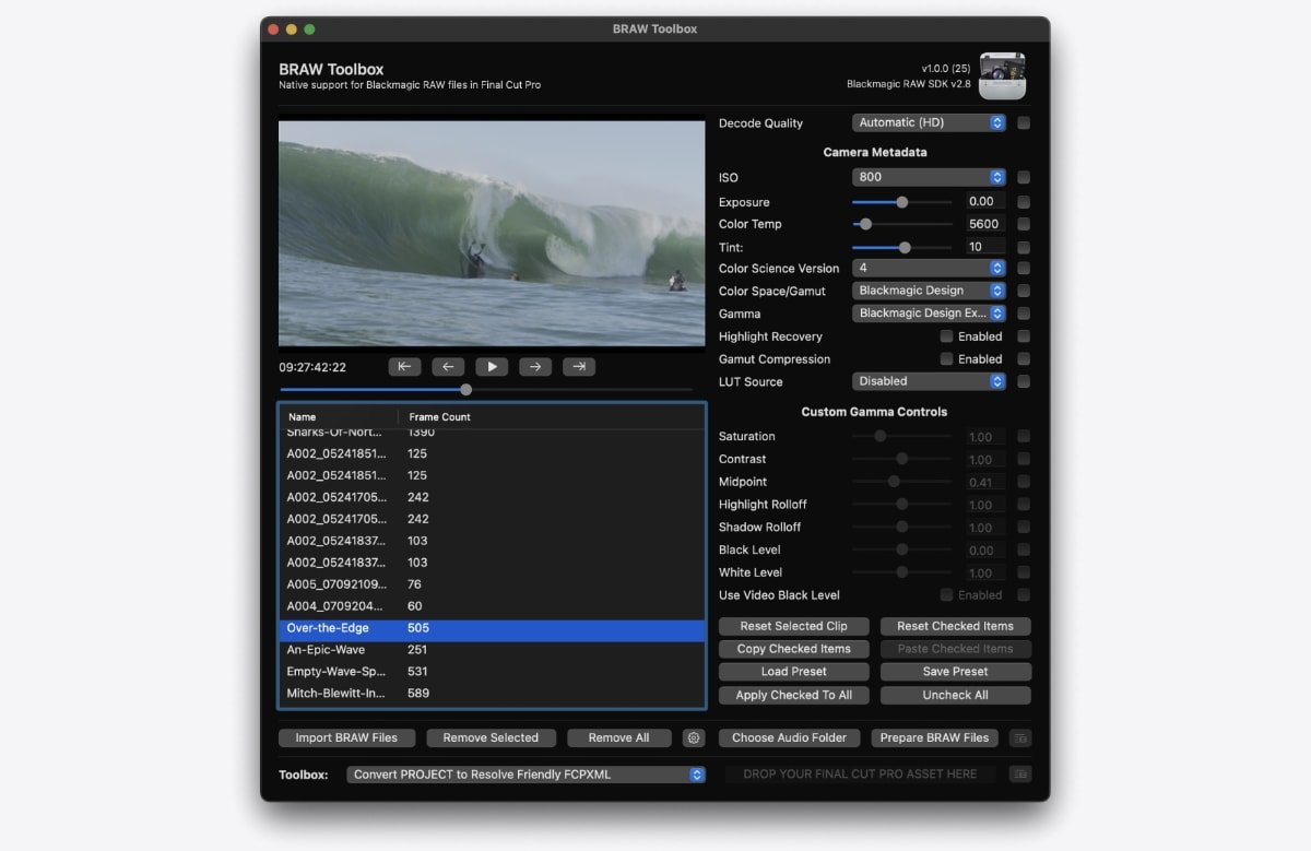BRAW Toolbox позволяет пользователям Mac импортировать файлы Blackmagic RAW напрямую в Final Cut Pro без перекодирования.