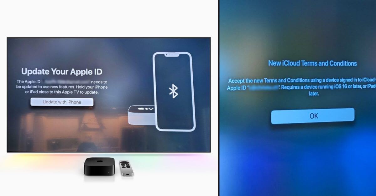 Apple TV ожидает, что у вас будет iPhone, чтобы принять новые условия iCloud.