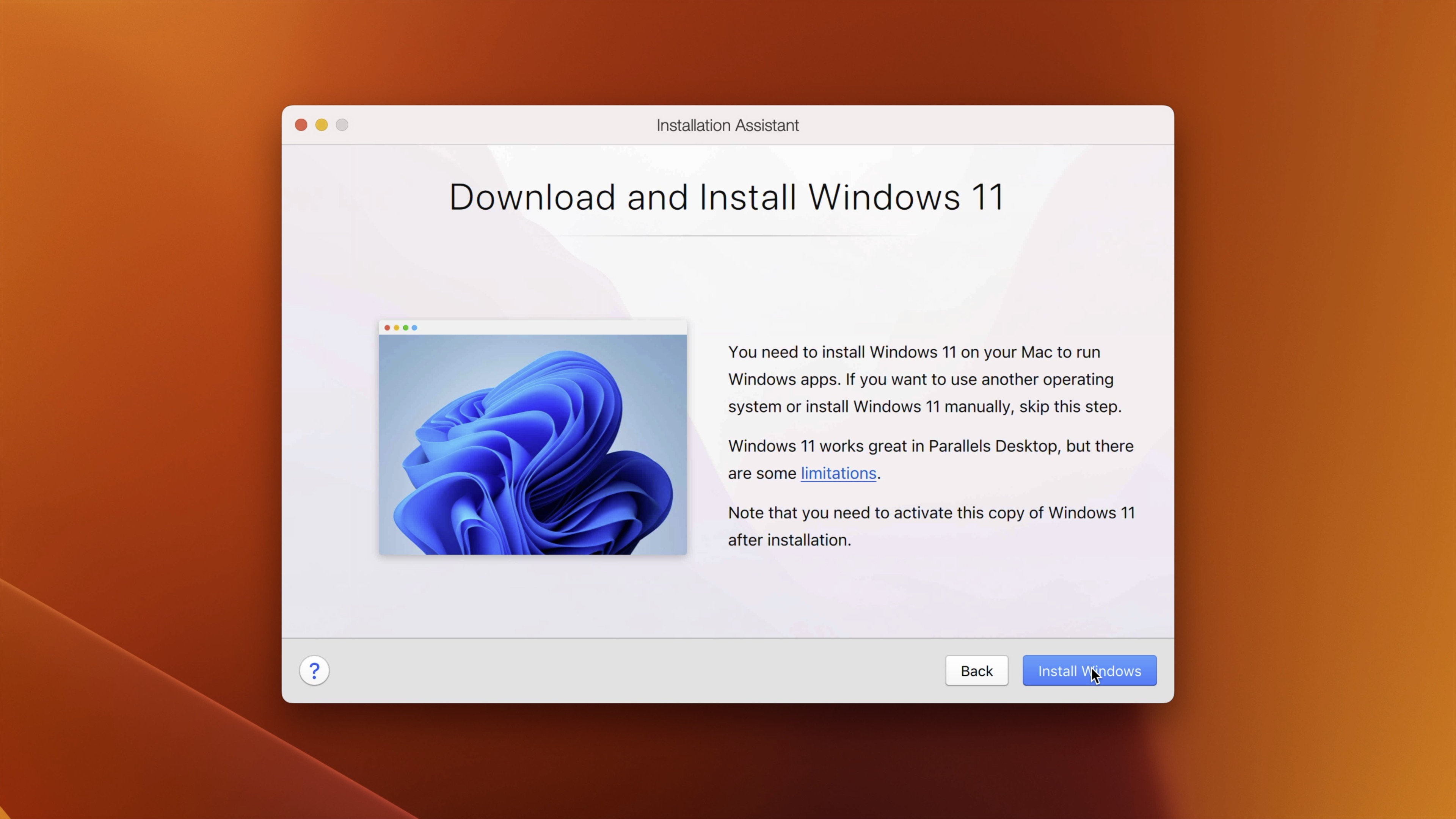 Запрос программы установки Parallels Desktop 18 одним щелчком мыши упрощает установку Windows 11 на Apple Silicon Mac.