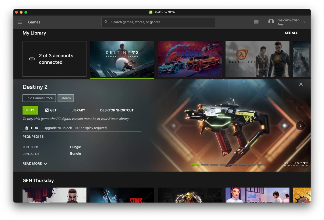 GeForce Now позволяет вам играть в компьютерные игры, такие как Destiny 2, на вашем Mac, используя возможности облачных игр. 
