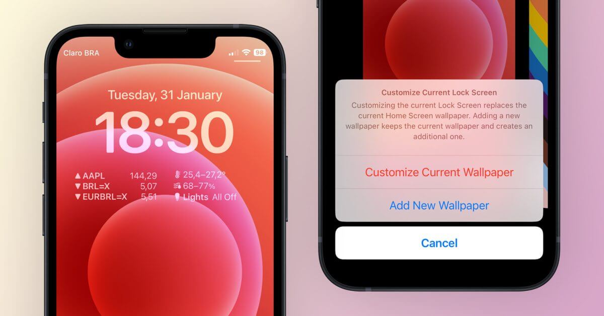 iOS 16.3 позволяет пользователям добавлять виджеты экрана блокировки к классическим обоям