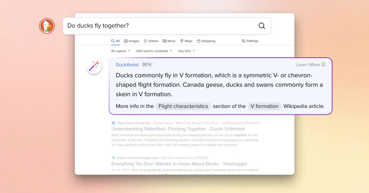DuckDuckGo предлагает интеграцию искусственного интеллекта на естественном языке с DuckAssist