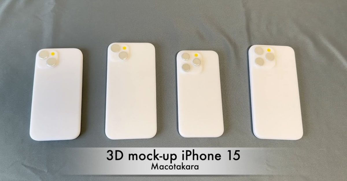 На видео демонстрируются макеты iPhone 15, напечатанные на 3D-принтере, и тестируется совместимость с чехлами для iPhone 14.